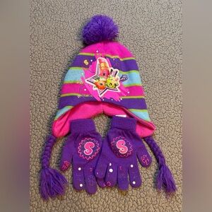 Shopkins SPK Jetsetter Beanie Cap And Glove Set In Purple And Pink Girls Size OS